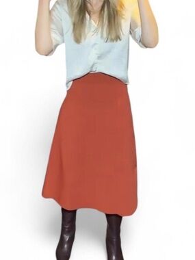 vintage 60s/70s Scanlan Theodore Rust Orange A-Line Panel Midi Skirt